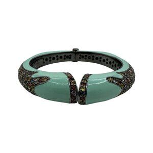 Rina Limor Off Turquoise Enamel Bracelet 925 Sterling Silver Clamper Bangle